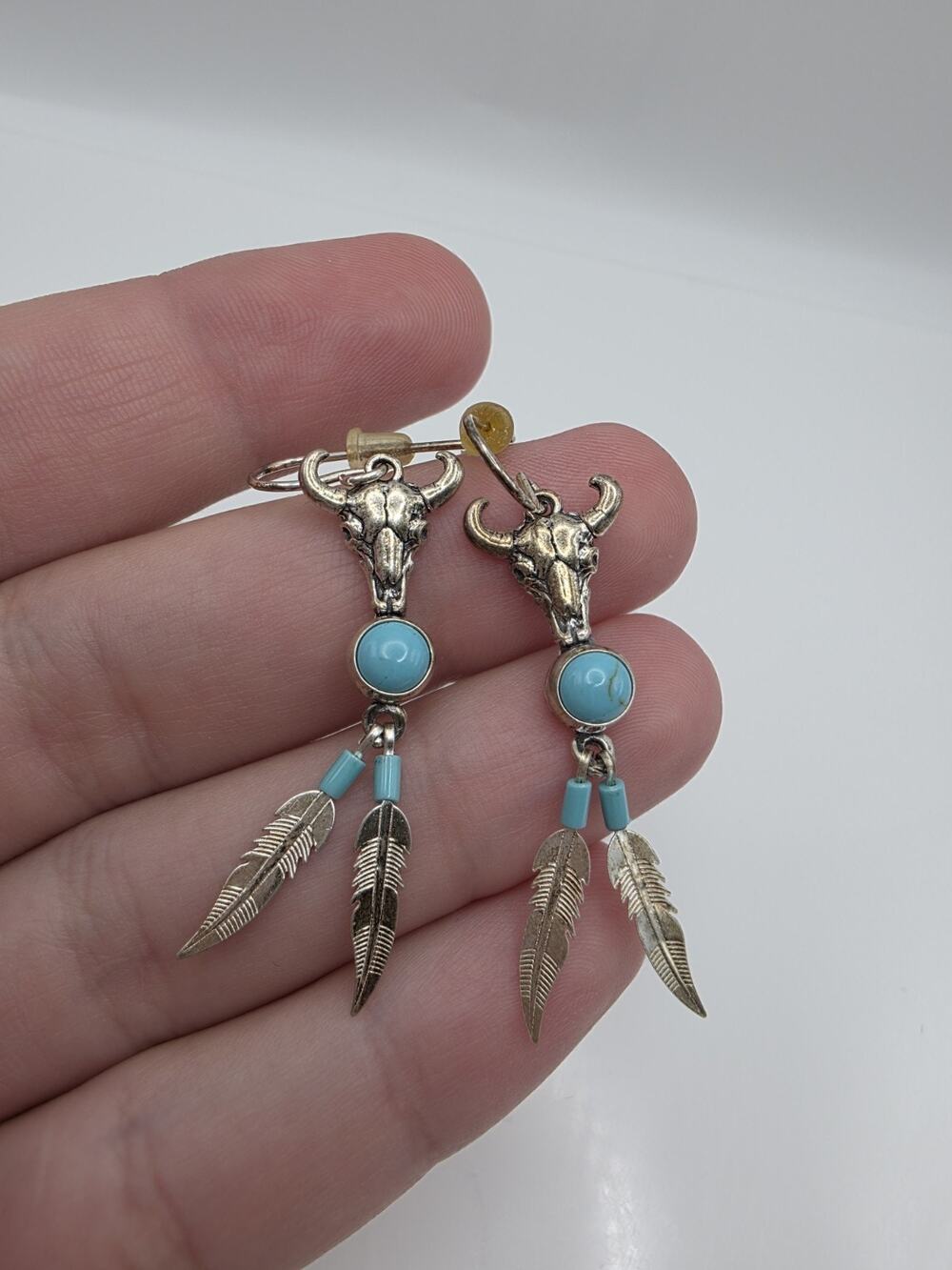 South Western Sterling Silver 925 Cow Skull Earrings